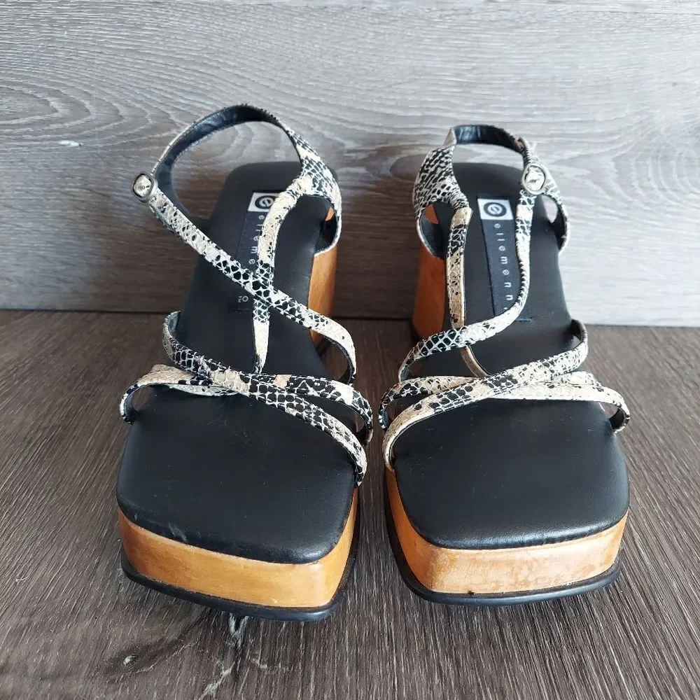 Ellemenno Vintage 90s y2k Strappy Snake Skin Chunky Platform Wood Sandal 7.5
